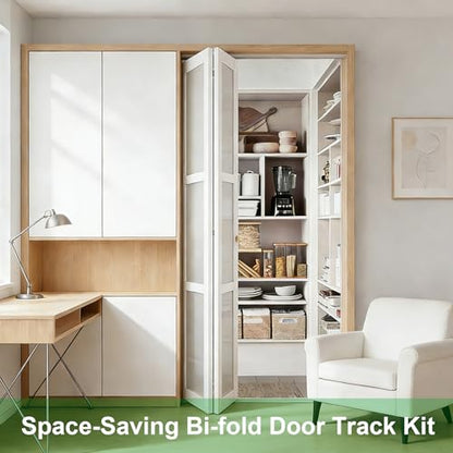 Bifold Door Hardware Kit with Track – Closet Door Repair Kit Fits 24"/36" Doors, Full Metal Track Set for Closet Doors