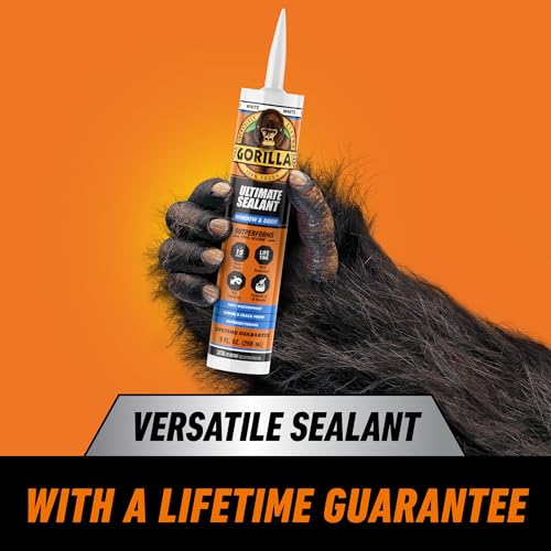 Gorilla Ultimate Sealant Window & Door Caulk, Paintable & Waterproof, 9 oz Cartridge, White