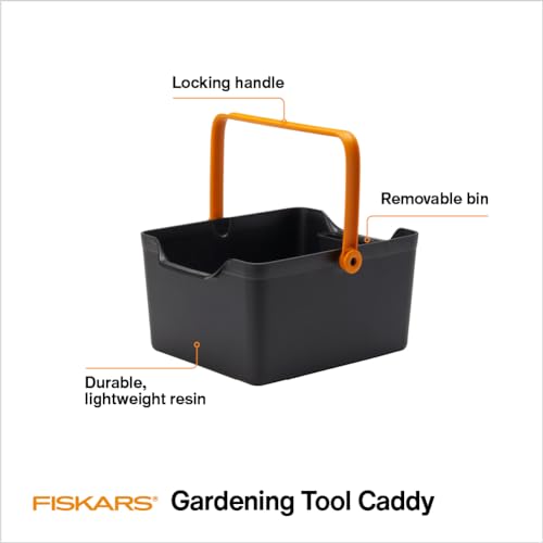 Fiskars Garden Tool Caddy, Portable Storage Organizer with Locking Handle and Removable Bin (Wall-Mountable) for Snips & Pruners, Durable Recycled Resin Carrier for Indoor & Outdoor Gardening - style: Tool Caddy