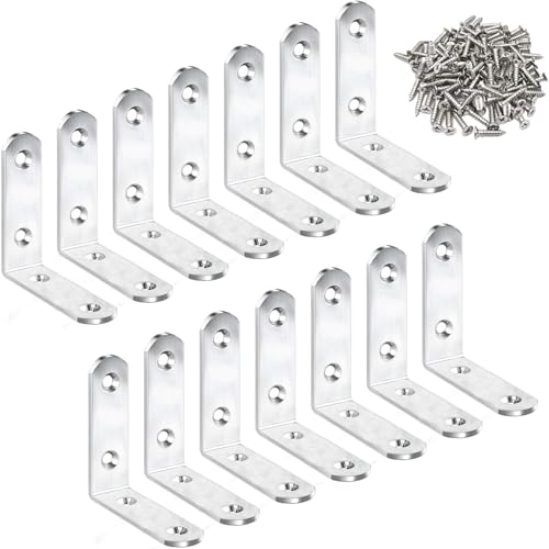 14 Pack L Bracket Corner Braces 2.5 Inch Stainless Steel Heavy Duty Shelf Bracket for Wood Shelves, Wall Hanging Support 90 Degree Joint Right Angle Brackets with Screws - size: Silver 2.5" x 2.5" x 0.8"