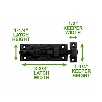 Renovators Supply Manufacturing Door Lock Latch 3.8 in. Black Wrought Iron Pig Tail Tip Styled Slide Bolt Latch with Mounting Hardware - size: Pack of 1, style: 3.88 inch - Curled Tail