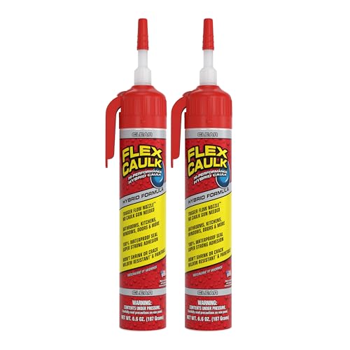 Flex Caulk, Waterproof & Weatherproof Hybrid Polymer Sealant, Strong, Paintable, Indoor, Outdoor, Bath, Shower, Sink, Window, Baseboards, Door, RV, Roof, Wood, Auto & Marine, Clear, 6.6 oz, 2-Pack - style: Hybrid, Clear, 6.6 oz, 2-Pack