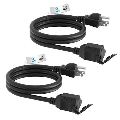 TiFFCOFiO Indoor Outdoor Extension Cord Waterproof, 3 Feet 3 Prong Power Cord for Home and Garden, 16 AWG, 13A/1625W, ETL Listed, 2 Packs - size: 3 FT