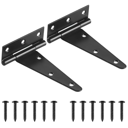 5 Inch Heavy Duty Door Hinges, 2 Pack Black Hinges T Strap Hinges, True 2.0mm Thick Reinforced Steel, Complete Screws Included, Shed Door Hinges & Gate Hinges for Wood and Metal Doors, Outdoor Use - size: 5IN-2PCS