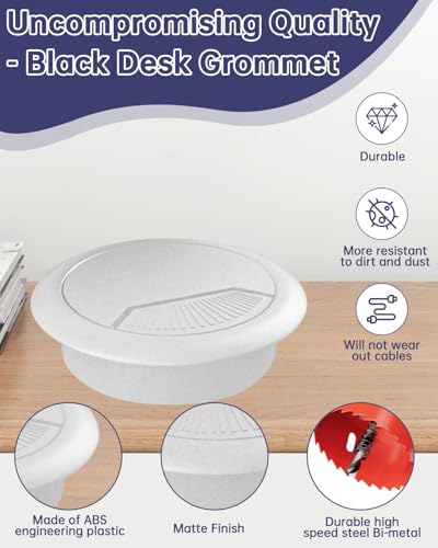 Desk Grommet 3-1/8 inch (80mm) 8 Pieces - White Desk Cable Grommet Desk Cable Hole Covers with Hole Saw for TV, Office, Wires Through Countertop and Home Table - color: Grommet White, size: 3-1/8 inch