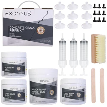 Concrete Foundation Crack Repair Kit, with Automatic Injector, High Performance, Filler for Wall Cracks, Stops Water Leaks & Radon Gas, Drill-Free, Quick-Setting Waterproof Sealing Solution