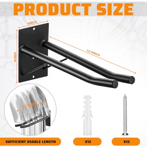 12.6'' Heavy Duty Garage Hooks, 4 Pack Garage Storage Hooks with Support Rods, Utility Wall Mount Hangers for Power Tools, Car Tires, Ladders, Chairs, Garden Tools and More