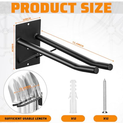 12.6'' Heavy Duty Garage Hooks, 4 Pack Garage Storage Hooks with Support Rods, Utility Wall Mount Hangers for Power Tools, Car Tires, Ladders, Chairs, Garden Tools and More