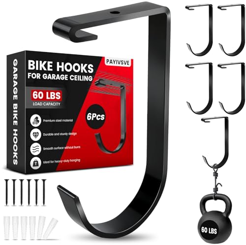 Bike Hooks for Garage Ceiling Mount Rack, Add on Storage Flat Hook Accessory Overhead Garage Hooks for Ceiling Rack and Wall Shelving(6 Pack) - color: Black-6Pack