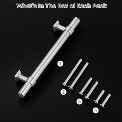 knobelite 5 Pack Hole Centers 5 inch Brushed Nickel Cabinet Handles Stainless Steel Kitchen Dresser Pulls with Zinc Alloy T Bar Drawer Pull Handle 7.5inch Length - color: Brushed Nickel, size: Hole Centers: 5inch