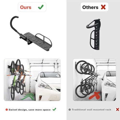 TORACK Wall-mounted Swivel Bike Rack, Garage Vertical Bike Storage Hangers for 5 Bikes Rotating Bike Storage Hooks - style: for 5 bikes