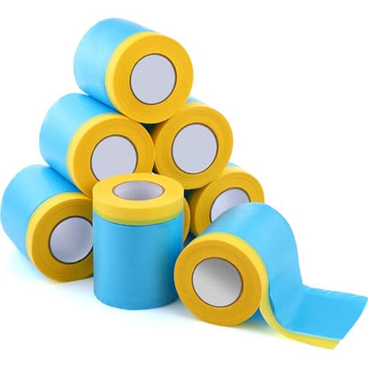 8 Roll Pre-Taped Masking Film for Painting 22'' / 43'' x 82' Plastic Sheeting Roll Automotive Painters Masking Tape Film Sheeting Cover for Walls Trim Appliance Furniture Windows(22'' X 82') - size: 22'' X 82'