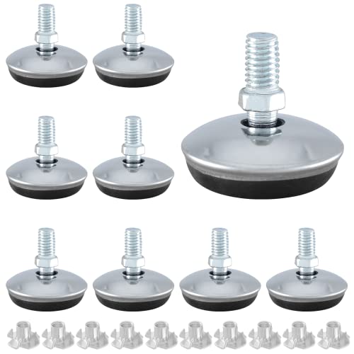 Bivethoi 12 Pack M8 Swivel Furniture Leveling Feet Table Leg Levelers, Adjustable Leveling Feet Heavy Duty Sofa Feet with T Nut, Threaded Swivel Foot Pads Chair Glides, 1-9/16 Inch OD - size: M8 (1-9/16 inch)