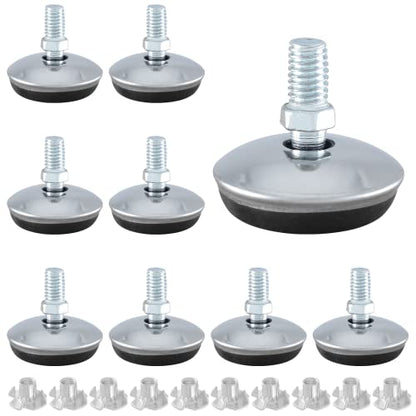 Bivethoi 12 Pack M8 Swivel Furniture Leveling Feet Table Leg Levelers, Adjustable Leveling Feet Heavy Duty Sofa Feet with T Nut, Threaded Swivel Foot Pads Chair Glides, 1-9/16 Inch OD - size: M8 (1-9/16 inch)