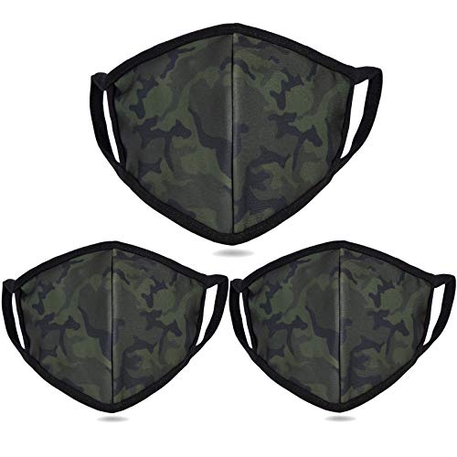 3 Pack Cloth Face Mask - Inner White Cotton - Unisex Washable Reusable Fabric Dust Masks Camouflage Design for Men Women Teenager Adult - color: Pack 3 Camo