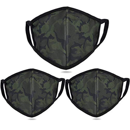 3 Pack Cloth Face Mask - Inner White Cotton - Unisex Washable Reusable Fabric Dust Masks Camouflage Design for Men Women Teenager Adult - color: Pack 3 Camo