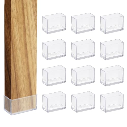 uxcell 12 Pcs Transparent Chair Leg Floor Protectors, 0.6 x 1.2 Inch Rectangle PVC Chair Leg Caps for Hardwood Floors, Non-Slip Reduce Noise Table Furniture Cover - size: 0.6 x 1.2 Inch