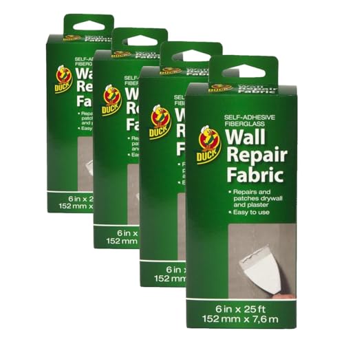 Duck Brand Self-Adhesive Drywall Repair Fabric, 6-Inch by 25 Feet, Single Roll, White (282084) (Pack of 4) - size: 6 in. x 25 ft. (Pack of 4)