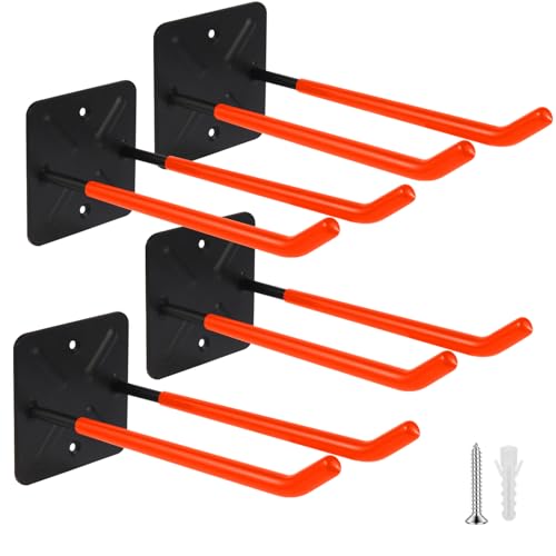 Steel Garage Storage Hooks Wall Tool Organizer, 10 Inch Garage Hook Heavy Duty Utility Storage Hangers Orange for Ladders, Chairs, Garden Tools, Set of 4 - color: Orange, size: 10 Inch