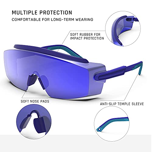 Anti Fog Safety Glasses Safety Goggles Over Glasses Protective Glasses with Anti Scratch Lenses Adjustable - color: Dark Blue