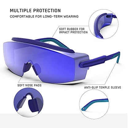 Anti Fog Safety Glasses Safety Goggles Over Glasses Protective Glasses with Anti Scratch Lenses Adjustable - color: Dark Blue