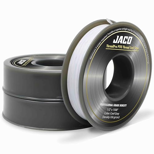 JACO ThreadPro High-Density Thread Seal Tape - 1/2" x 125 ft. (Mega Roll) | Professional PTFE Pipe Sealant | Plumbers Tape (3-Pack) - size: 1/2" x 125 ft (3-Pack)