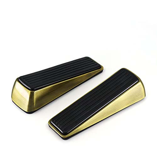 2 Pack Door Stop - Heavy Duty Door Stopper - Wedge Holds Doors Firmly and Doesn't Budge - Made of Rubber and Zinc Alloy, for Home Premium Door Stopper and Office, Works on All Door (Bronze Tone) - color: Bronze Tone