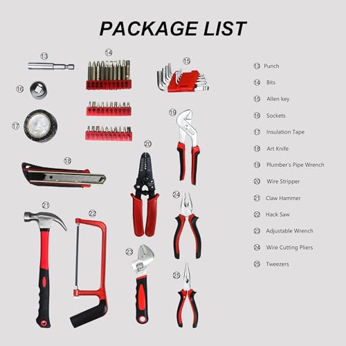 Combined Maintenance Hand Tool Box with Toolset-238 pieces of Basic Home Mechanic Toolbox.General Machinery Tool Set.Home Mechanic Tool Kit Box for Men.Toolset Suitcase
