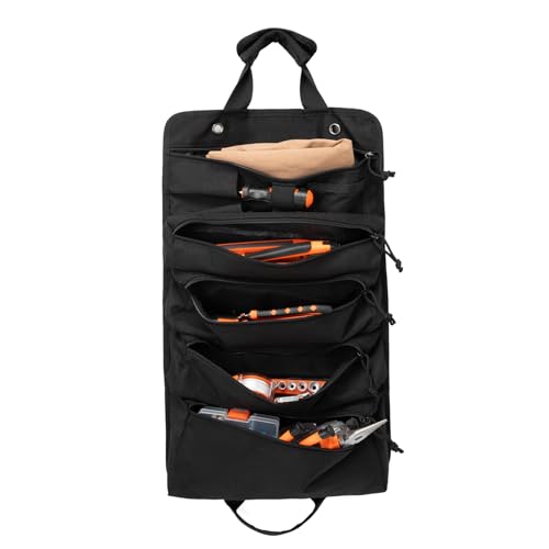 Roll up Tool Kit, Portable Large Capacity Tool Storage, Multi functional Tool Storage Organizer Roll up Carrying Tool Kit Gifts for Men, Electricians, Machinists, and Plumbers - color: black