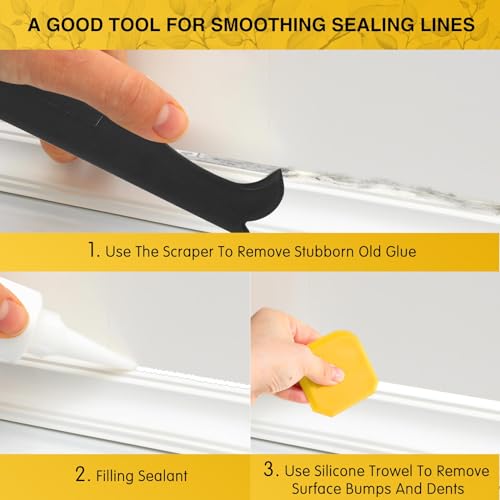 Outus 4 Pieces Silicone Caulking Tool Set Sealant Finishing Grout Scraper Caulking Removal Tool for Kitchen Bathroom Floor Sink Joint Sealant Sealing Home House Renovation, Reuse and Replace(Yellow) - color: Yellow