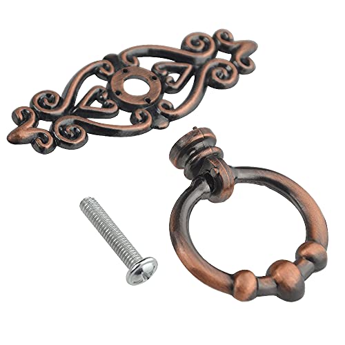 WMYCONGCONG 10 PCS Vintage Drop Ring Drawer Pulls Handles 2.52" x 1.65" Antique Bronze Dresser Ring Pulls for Furniture Hardware Cupboard Dresser Wooden Case Box