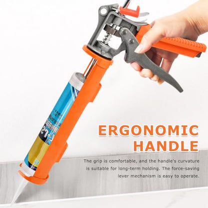 Caulk Gun and Caulk Scraper Kit, Caulking Gun with Caul-k Remover Tool, Sealant Finishing Tool Grout Scraper for Caulking/Filling/Sealing(COLOR:Orange)