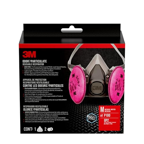 3M P100 Performance Mold & Lead Paint Removal Respirator, Medium Size, NIOSH-APPROVED P100 Rated Filter, Carbon Layer Helps Reduce Odor Nuisance, Lightweight, Adjustable Head Straps (6297P1-DC)