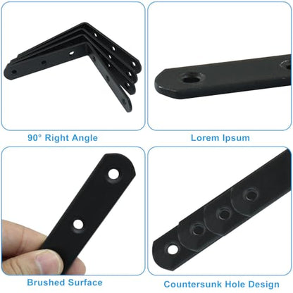 4 Pcs Black Corner Brace L Bracket, 4*4*0.8 inch / 100*100*20mm Iron Right Angle Brackets, Metal Joint Right Angle Bracket for Tables, Furniture, Shelves with Screws - size: 4"- 100mm-Black