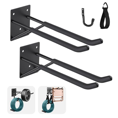14" Garage Hooks Heavy Duty 4-Pack - Garage Storage System Hooks, Ladder Hooks for Garage Wall & Broom Holder Wall Mount | Non-Slip Tire Rack & Heavy Duty Wall Hooks for Hanging Ladders, Chairs.