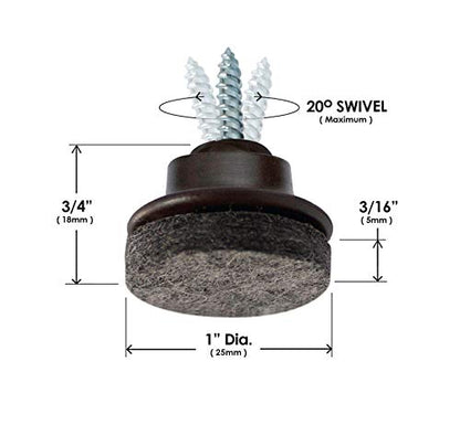 GorillaFelt CB259 Swivel Glide Felt Floor Protectors (8 Chair Protectors) Screw On Felt Furniture Sliders for Angled Chair Legs, 1 Inch Round Glides - size: Felt Glide 8 Pack