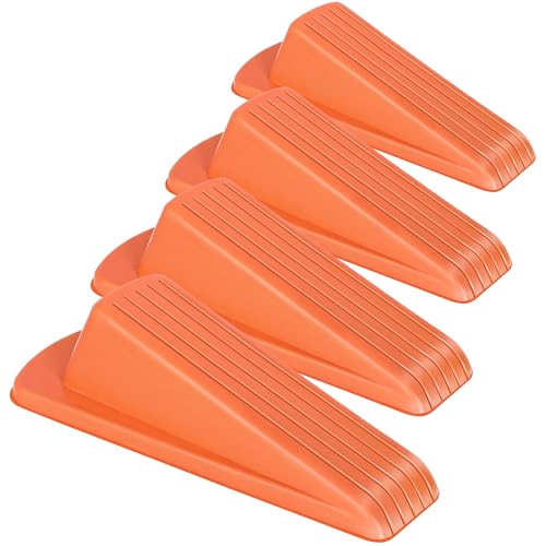 4 Pack Premium Rubber Door Stoppers Wedge, Door Stops for Carpet Heavy Duty Door, for Bottom of Door on Tile, Concrete, Carpet, Wooden Floor (Orange) - color: Orange