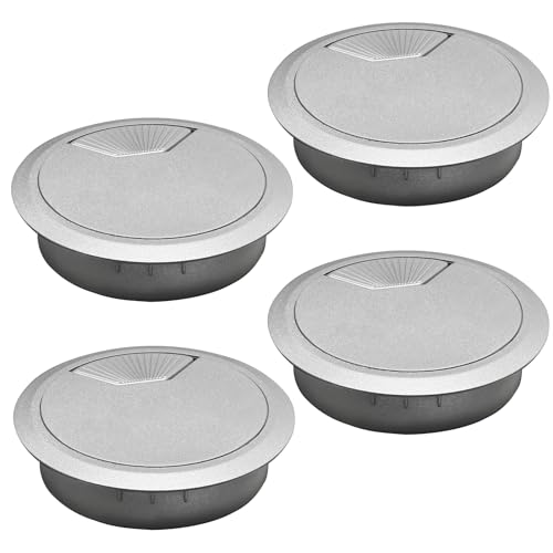 Desk Grommet 2-3/8" (60 mm), Desk Cord Hole Cover, Cable Grommet ABS Plastic, Desk Hole Grommet for Office and Home Table Cable, Detachable Adjustable Cable Cord Organizer (Silvery4 Pcs) - size: 2-3/8" (60 mm), style: 4 pcs Silvery