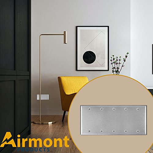 Stainless Steel Blank Wall Plate, 5 Gang Standard Size 4.50'' x 10'' Corrosion and Heat Resistant, Unbreakable Metal, Silver, Cover Unused Electrical Sockets or Switch Holes - size: 5 Gang