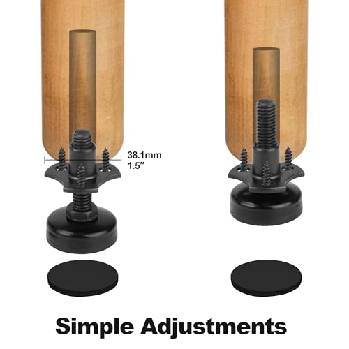 FivePears Heavy Duty Adjustable Furniture Levelers, 2640Lbs Max Support of 8pcs, Furniture Leveling Feet for Sofas, Cabinets, Tables, Chairs, Workbench, 3/8”-16 Thread T-Nut Kit, Black