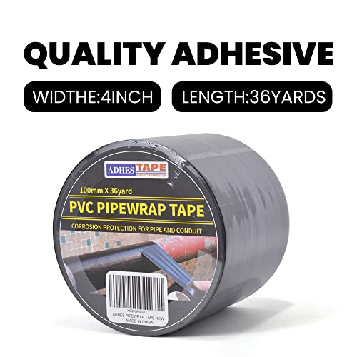 ADHES Corrosion Protection Pipe Tape, PVC Weatherproof Wrap Duct Tape for Drain Pipe, Metal & Electrical Piping, Outdoor, Underground Pipe, 4 Inch X 36 Yds, Black - size: 4in x 36yd
