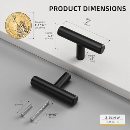 Goldenwarm 5 Pack Black Cabinet Knobs T Bar Knobs and Pulls Drawer Handles for Cupboard Hardware Bedroom Furniture, Single Hole Black Hardware - color: Black, size: 5 Pack