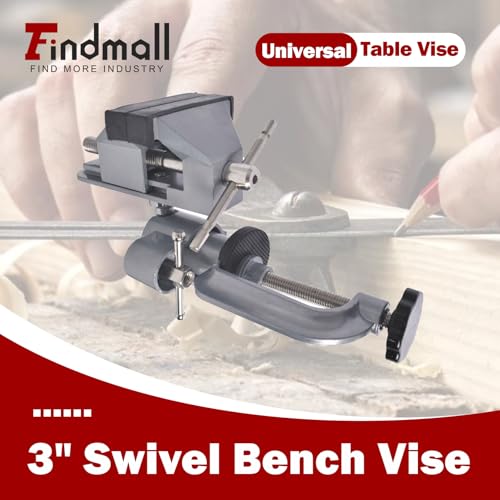 findmall Universal Table Vise 3" Aluminum Swivel Bench Vise 360 Degrees Rotating Fit for Holding Small Parts in Jewelry Hobby Model Making Electronics and More - color: Silver
