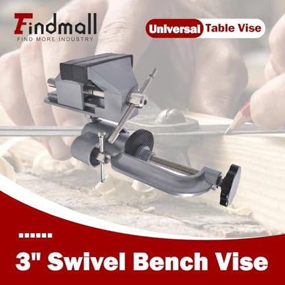 findmall Universal Table Vise 3" Aluminum Swivel Bench Vise 360 Degrees Rotating Fit for Holding Small Parts in Jewelry Hobby Model Making Electronics and More - color: Silver