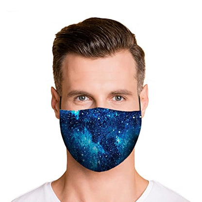Washable Face Mask with Non-Adjustable Ear Loops & Nose Wire - color: Galaxy - Blue