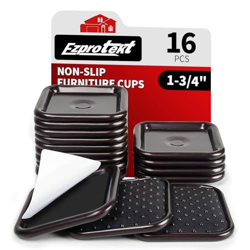 Ezprotekt 1 3/4" Non Slip Furniture Pads, 16 Pcs Anti Slip Furniture Caster Cups, Furniture Coasters for Hardwood Floors, Furniture Stoppers to Prevent Sliding - Prevent Floors Scratches, Brown/Black - size: 1-3/4 inch