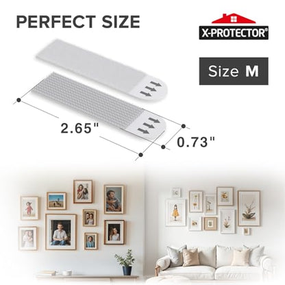 X-Protector Picture Hanging Strips - 20 Pairs Damage Free Picture Hangers - Self Adhesive Hangers Without Nails - Heavy Duty Wall Hanging Strips - Wall Sticky for Hanging Up to 15 LBS (Size M) - size: M
