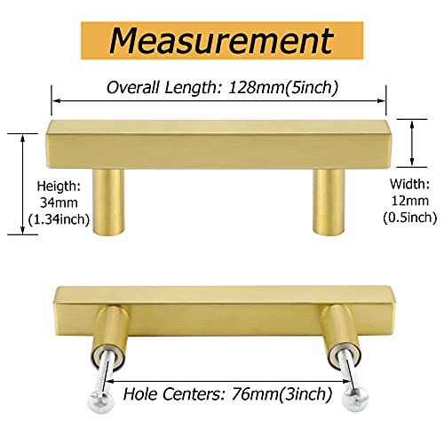 Goldenwarm 25 Pack 3in Cabinet Handles Gold Cabinet Pulls - LS1212GD76 Brushed Brass Bar Handle Pull for Kitchen Cupboard 3 Inch Hole Centers Dresser Drawer Hardware - color: Gold, size: 3 Inch Hole Center