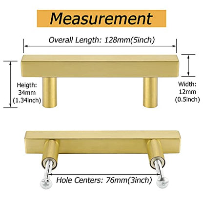 Goldenwarm 25 Pack 3in Cabinet Handles Gold Cabinet Pulls - LS1212GD76 Brushed Brass Bar Handle Pull for Kitchen Cupboard 3 Inch Hole Centers Dresser Drawer Hardware - color: Gold, size: 3 Inch Hole Center