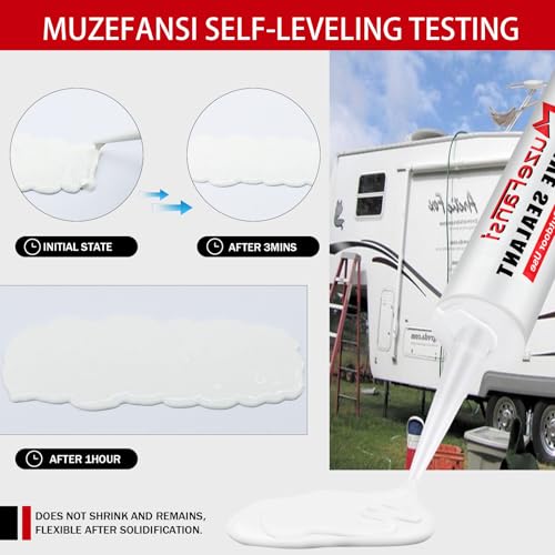 RV Silicone sealant 6Pack, Self-Leveling Lap Sealant for RV Roofs,White RV Caulking Lap Sealants for Camper Trailer Roof Window, Waterproof RV Silicone Sealants Roofing Repair Kit - style: Self Leveling 6 Packs